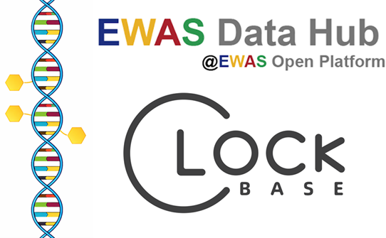logos for EWAS data hub and clockbase